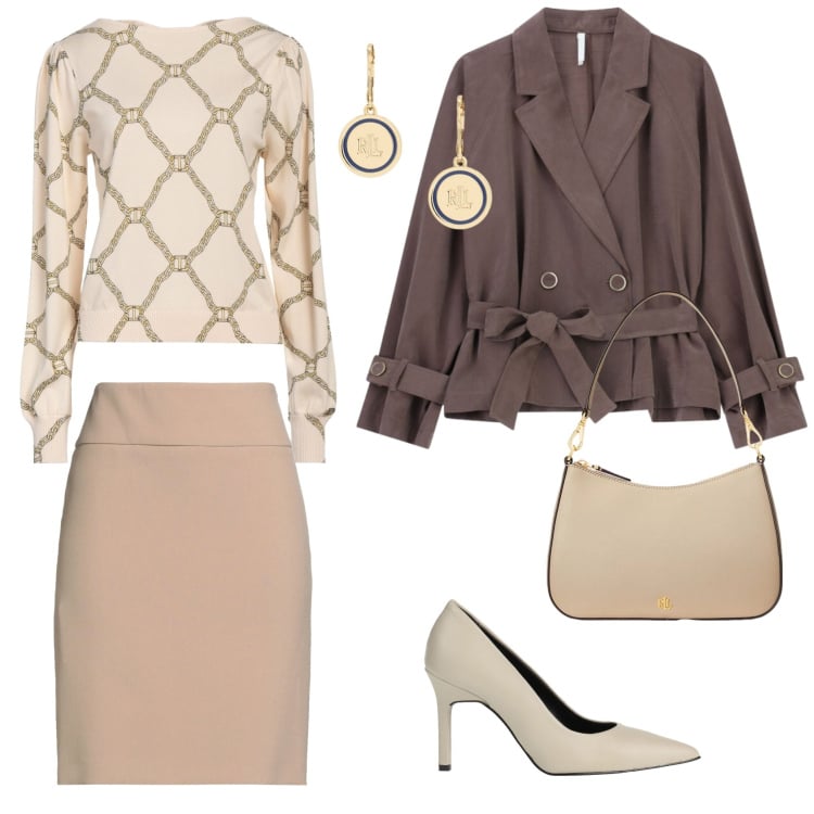 Outfit donna - Total look. Stile Glamour per Tutti i giorni. Abbinamento con pullovers, minigonne, décolleté, blazer, borse a spalla, orecchini.