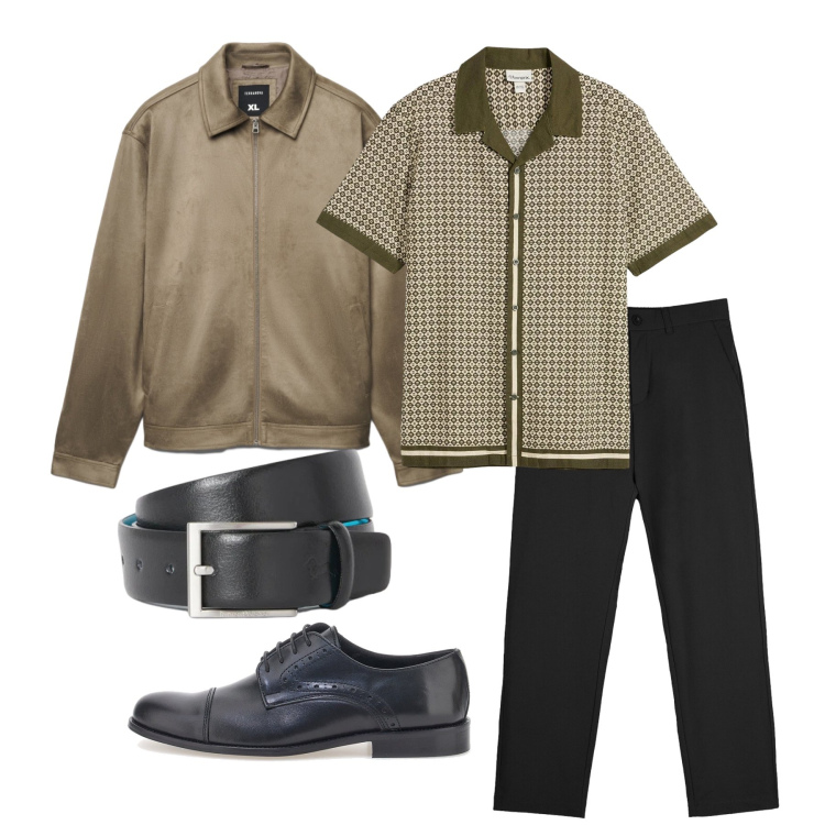 Outfit uomo - Marzo. Stile Trendy per Tutti i giorni. Abbinamento con camicie a manica corta, cinture, giacche, pantaloni chino, scarpe stringate.