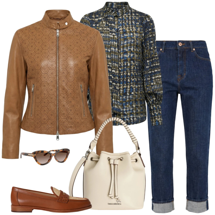 Outfit donna - I jeans con la piega. Stile Casual per Scuola/Università. Abbinamento con giacche, borse a secchiello, jeans, camicie, occhiali da sole, mocassini.