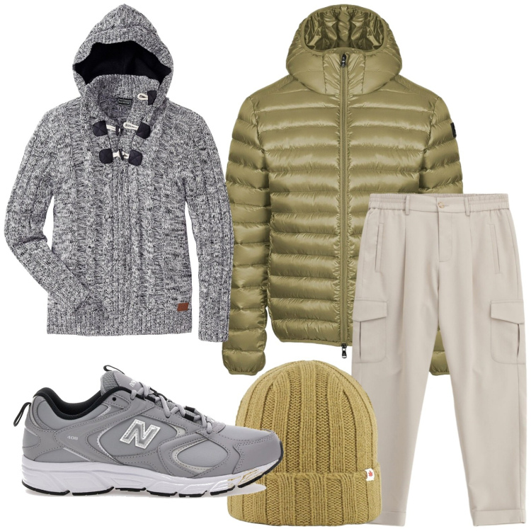 Outfit uomo - Senape day. Stile Trendy per Tutti i giorni. Abbinamento con maglieria, pantaloni cargo, berretti, bomber, sneakers.