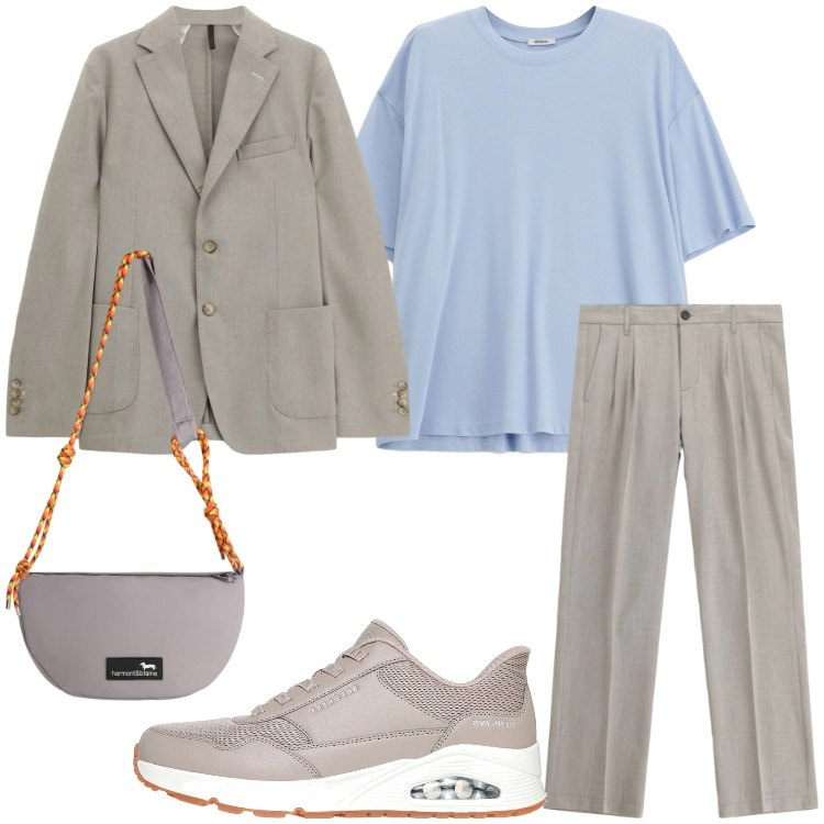 Outfit uomo - Il blazer leggero. Stile Trendy per Tutti i giorni. Abbinamento con borse sportive, giacche, t-shirt, pantaloni, sneakers.