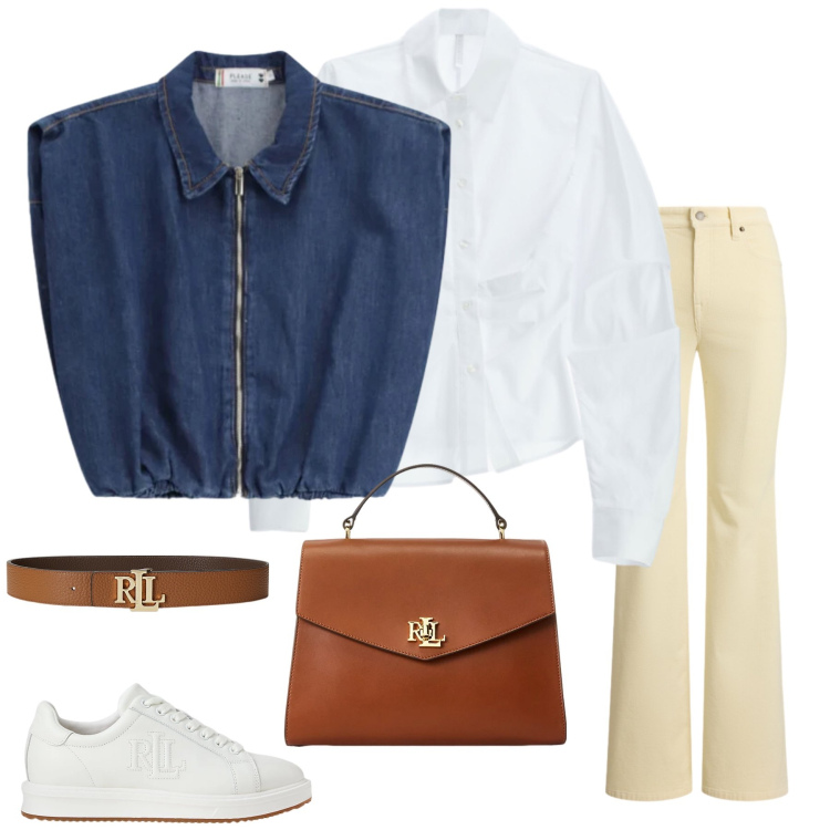 Outfit donna - Urban Spring Layering. Stile Glamour per Tutti i giorni. Abbinamento con camicie, gilet, sneakers, pantaloni, cinture, borse a mano.