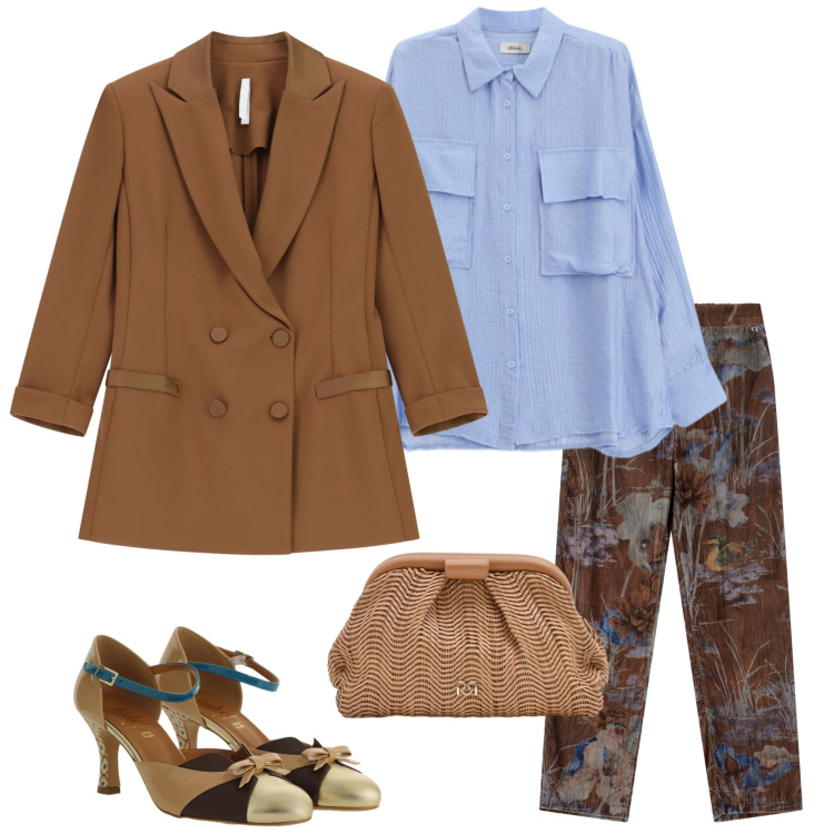 Outfit donna - Blazer di primavera. Stile Casual chic per Tutti i giorni. Abbinamento con blazer, pantaloni, décolleté, camicie, pochette.