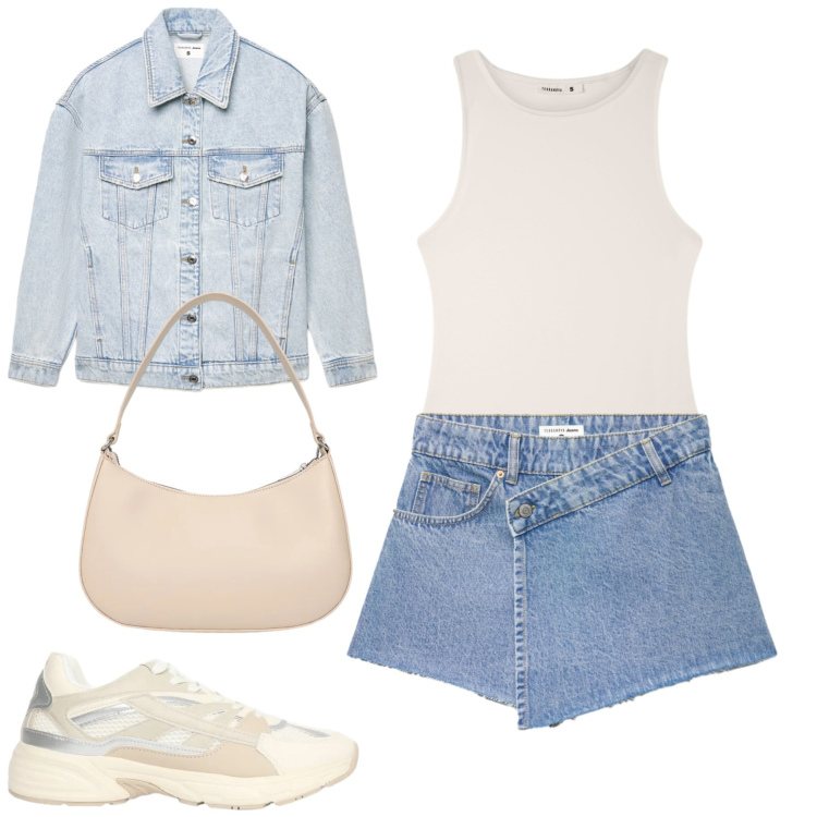 Outfit donna - Spring start. Stile Casual per Tutti i giorni. Abbinamento con body, minigonne, cappotti, sneakers, borse a tracolla.