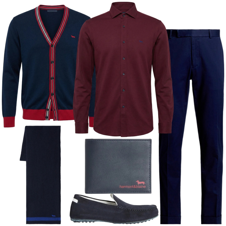 Outfit uomo - Cena romantica. Stile Business/Elegante per Serata speciale. Abbinamento con scarpe stringate, cardigans, portafogli, sciarpe, camicie, pantaloni chino.