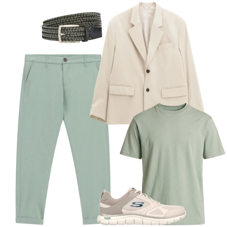 Outfit uomo - Verde di stagione. Stile Urban per Tutti i giorni. Abbinamento con t-shirt, cinture, giacche, pantaloni, sneakers.