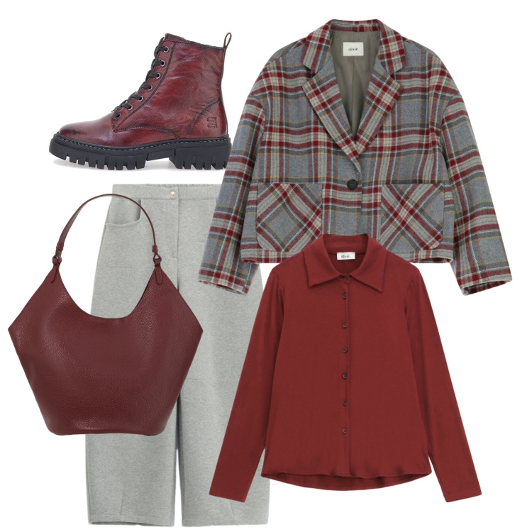 Outfit donna - Blazer corto sbarazzino. Stile Casual chic per Tutti i giorni. Abbinamento con blazer, camicie, borse a spalla, pantaloni, anfibi.