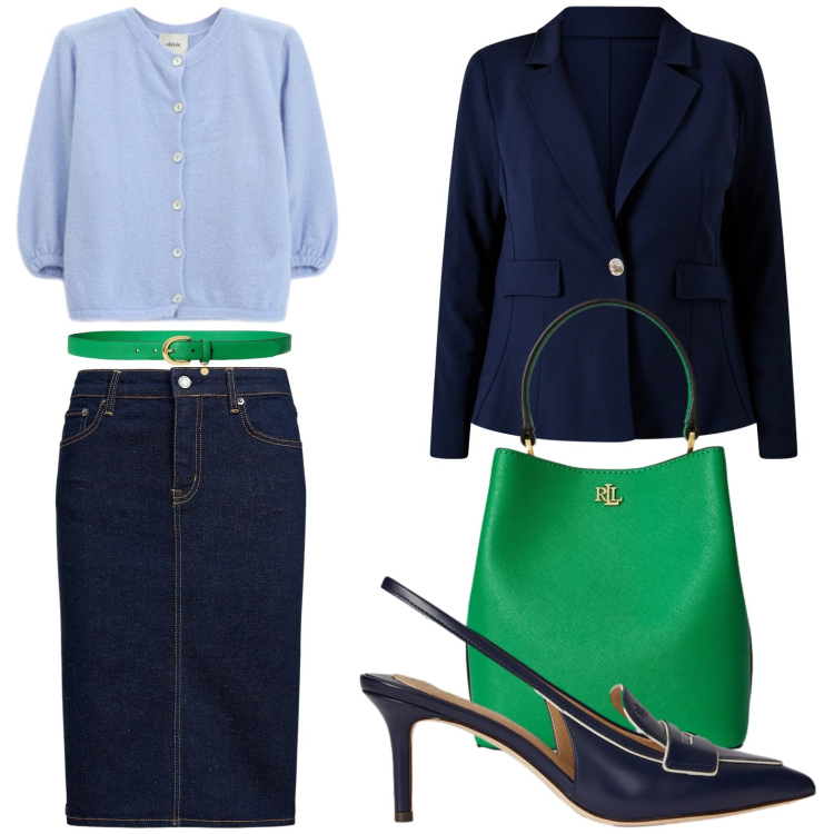 Outfit donna - Stile bon ton. Stile Bon Ton per Tutti i giorni. Abbinamento con cardigans, blazer, gonne, décolleté, borse a secchiello, cinture.