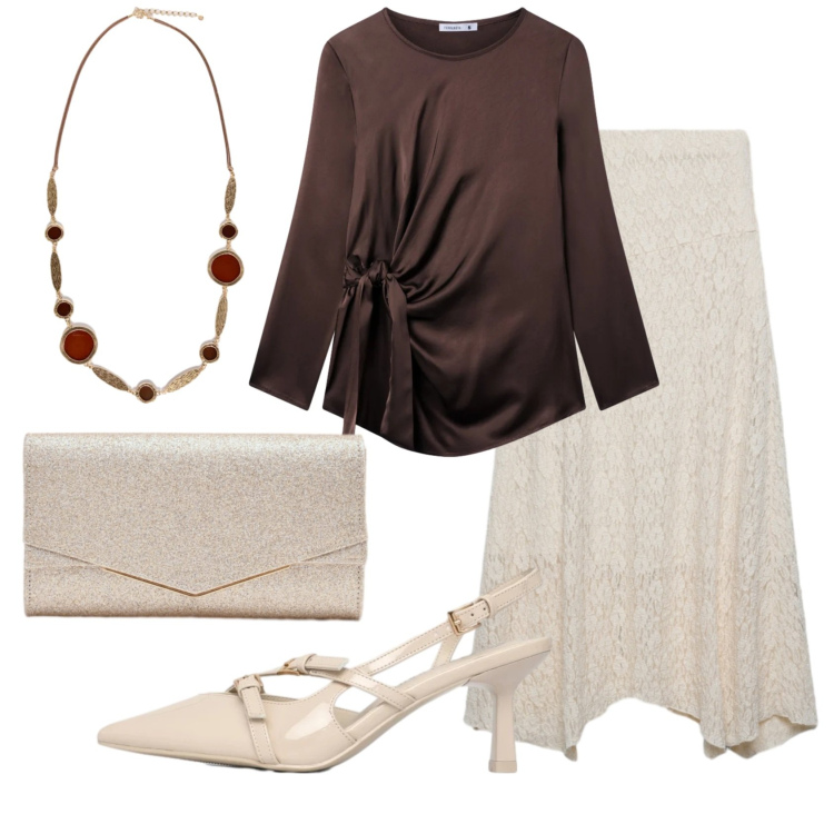 Outfit donna - Total look #2349653. Stile Chic per Serata fuori. Abbinamento con bluse, décolleté, gonne lunghe, collane, clutch.