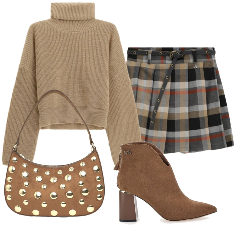 Outfit donna - Total look #2349656. Stile Casual per Scuola/Università. Abbinamento con borse a tracolla, maglieria, minigonne, stivaletti.