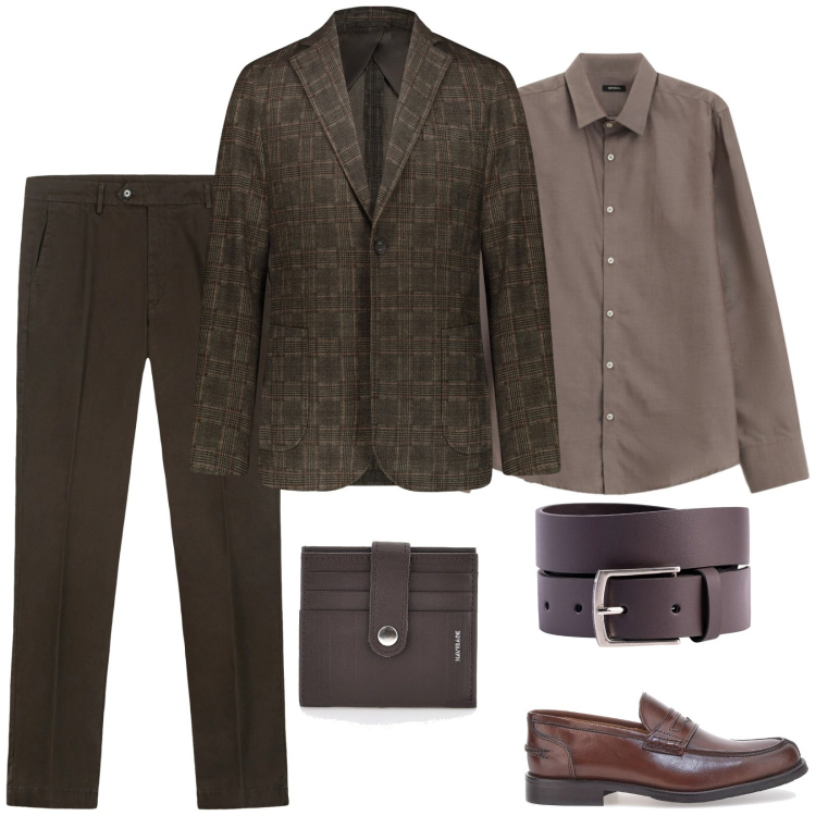 Outfit uomo - Total look #2349718. Stile Business/Elegante per Serata speciale. Abbinamento con camicie, pantaloni chino, giacche, scarpe stringate, cinture, portafogli.