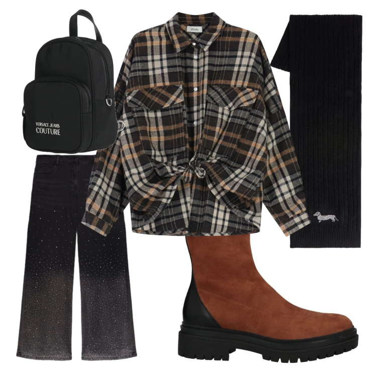 Outfit donna - Hipster girl. Stile Trendy per Scuola/Università. Abbinamento con zaini, stivaletti, sciarpe, jeans, camicie.