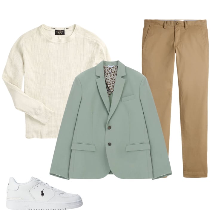 Outfit uomo - Risveglio Urbano in Salvia. Stile Urban per Tutti i giorni. Abbinamento con giacche, maglieria, sneakers, pantaloni chino.