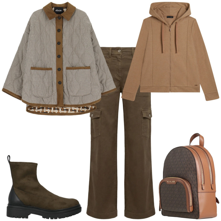 Outfit donna - Total look #2349757. Stile Urban per Tutti i giorni. Abbinamento con stivaletti, zaini, pantaloni cargo, giacche, felpe con cappuccio.