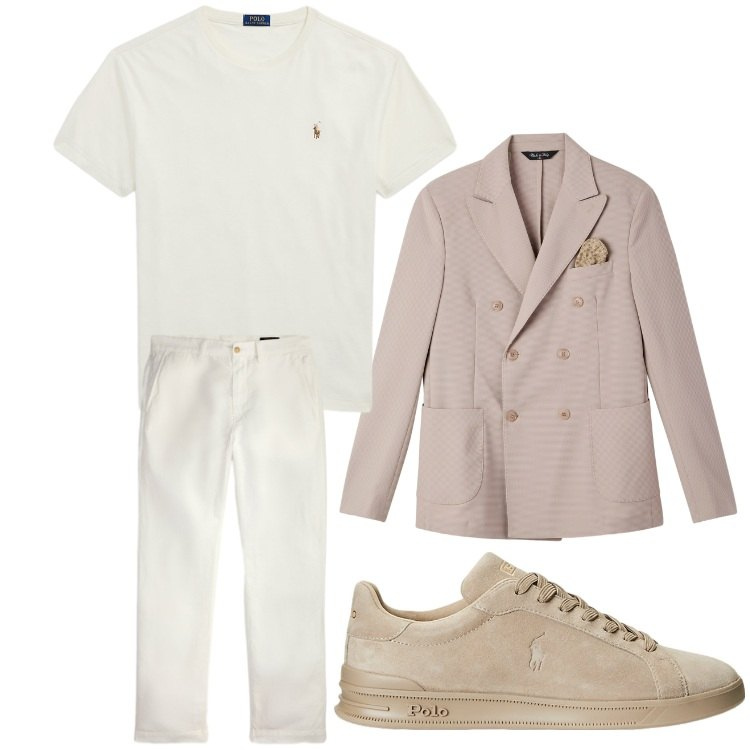 Outfit uomo - Primavera beige. Stile Casual per Tutti i giorni. Abbinamento con giacche, sneakers, pantaloni, t-shirt.