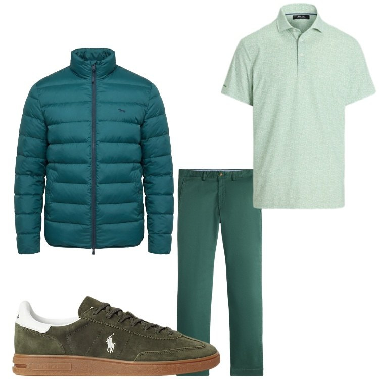 Outfit uomo - Il mio colore preferito. Stile Casual per Tutti i giorni. Abbinamento con bomber, sneakers, polo, pantaloni chino.