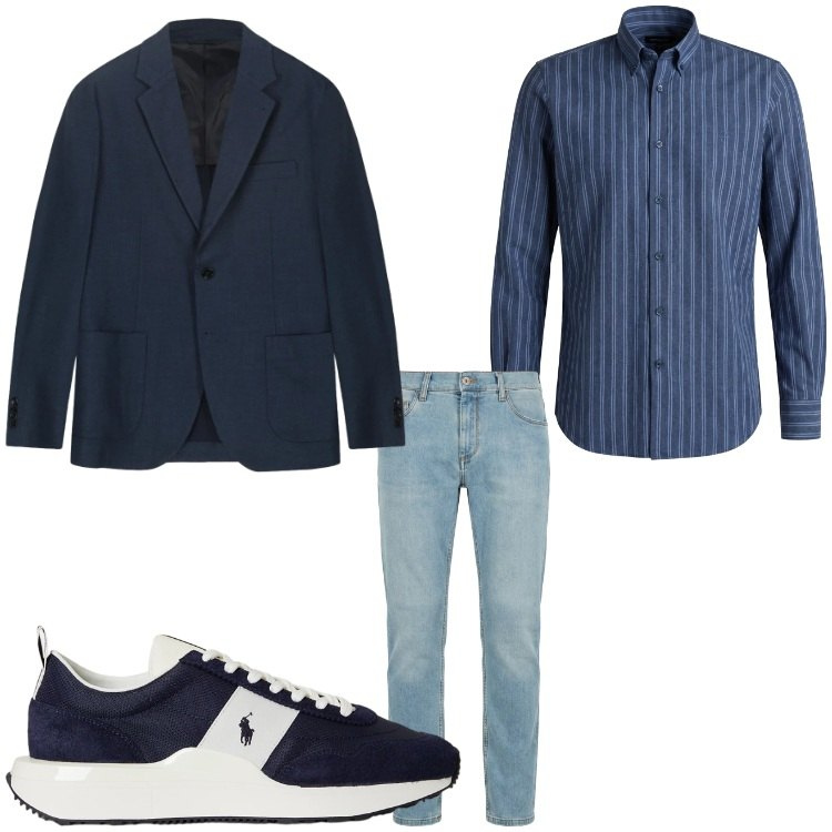 Outfit uomo - Aperitivo. Stile Business/Elegante per Serata speciale. Abbinamento con jeans slim fit, camicie, sneakers, giacche.