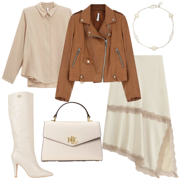 Outfit donna - Total look #2349775. Stile Chic per Cerimonia. Abbinamento con stivali, gonne longuette, giacche, camicie, braccialetti, borse a mano.