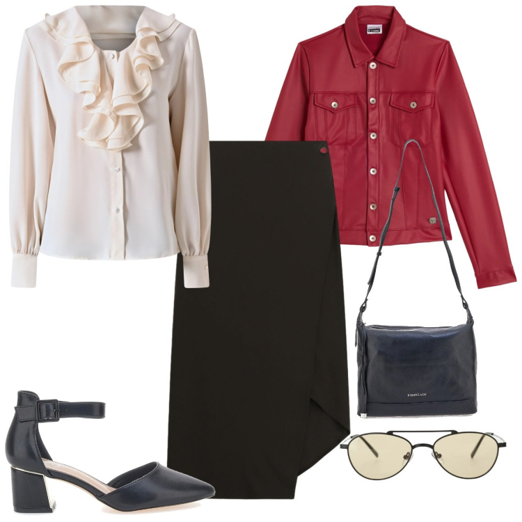 Outfit donna - La rouche. Stile Bon Ton per Tutti i giorni. Abbinamento con gonne lunghe, occhiali da sole, giacche, bluse, décolleté, borse a tracolla.