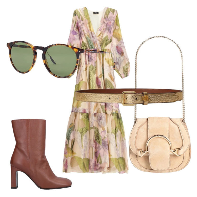 Outfit donna - Ispirazione hippie. Stile Etnico per Tutti i giorni. Abbinamento con marsupi, stivaletti, vestiti lunghi, occhiali da sole, cinture.