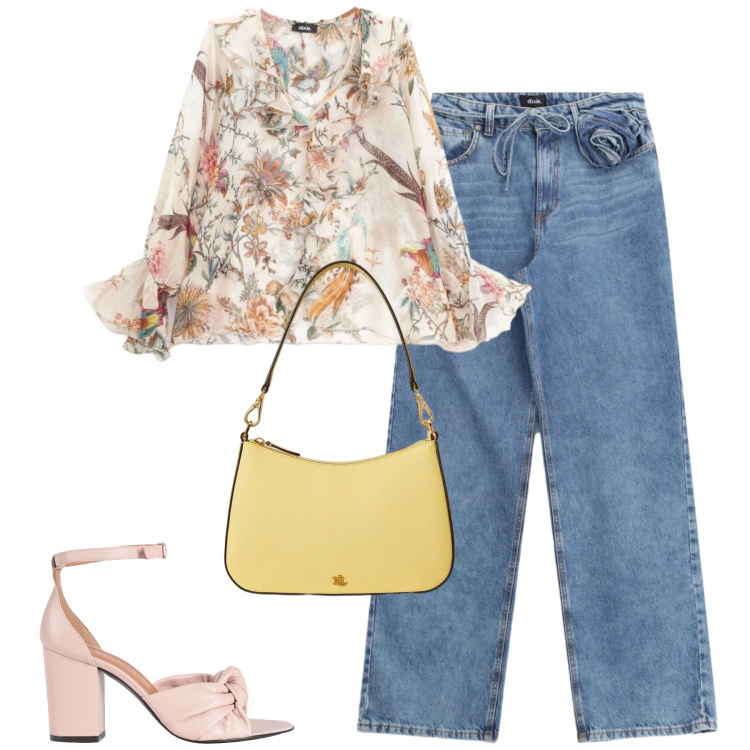 Outfit donna - La blusa rosa cipria. Stile Romantica per Tutti i giorni. Abbinamento con sandali in pelle, bluse, jeans, borse a spalla.