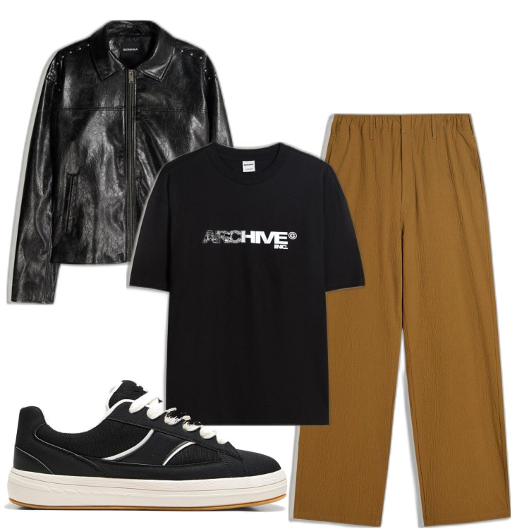 Outfit hombre - Biker Rock #72. Estilo Biker Rock para Todos los días. Combinación con chaquetas, pantalones, sneakers, camiseta.