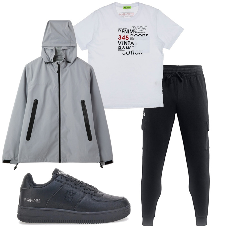 Outfit uomo - Total look #2349842. Stile Trendy per Sport. Abbinamento con giacche, t-shirt, pantaloni, sneakers.