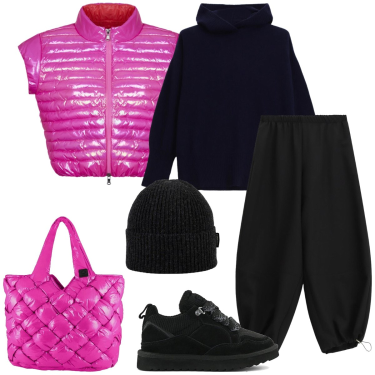 Outfit donna - Total look #2349845. Stile Urban per Tutti i giorni. Abbinamento con pantaloni, maglieria, blazer, borse tote, berretti, sneakers alte.