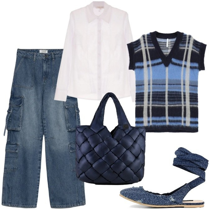 Outfit donna - Denim di mezza stagione. Stile Casual per Tutti i giorni. Abbinamento con jeans, maglieria, camicie, borse tote, ballerine.