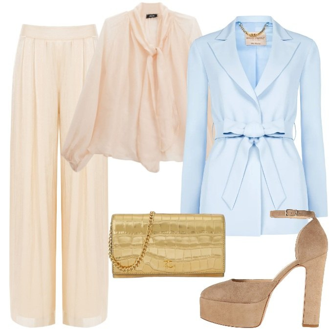 Outfit donna - Blazer di primavera - @Laloba. Stile Bon Ton per Cerimonia. Abbinamento con décolleté, bluse, blazer, pantaloni a palazzo, borse a tracolla.