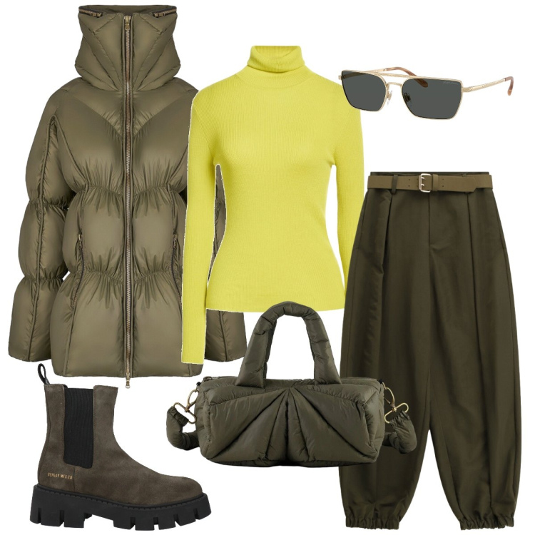 Outfit donna - Total look #2349860. Stile Urban per Tutti i giorni. Abbinamento con maglieria, stivaletti chelsea, pantaloni, borse a mano, cappotti, occhiali da sole.