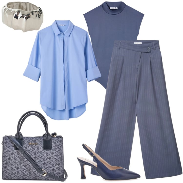 Outfit donna - Total look #2349873. Stile Casual per Ufficio. Abbinamento con pantaloni, camicie, body, braccialetti, décolleté, borse a tracolla.