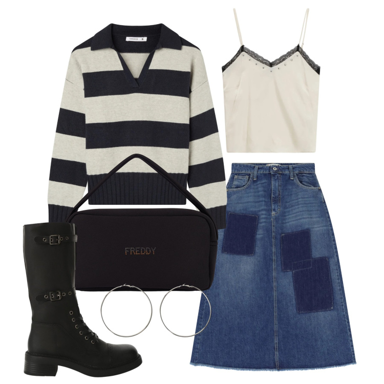 Outfit donna - Marzo. Stile Casual chic per Tutti i giorni. Abbinamento con maglieria, stivali, orecchini, borse a mano, top, gonne lunghe.