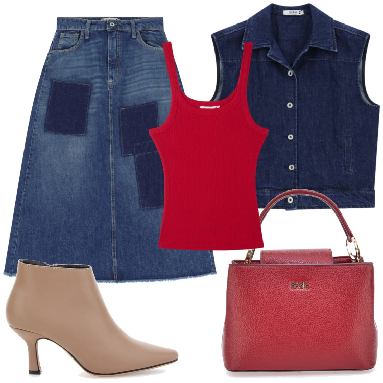 Outfit donna - Total look #2349887. Stile Trendy per Scuola/Università. Abbinamento con canottiere, gonne lunghe, gilet, borse a mano, stivaletti.