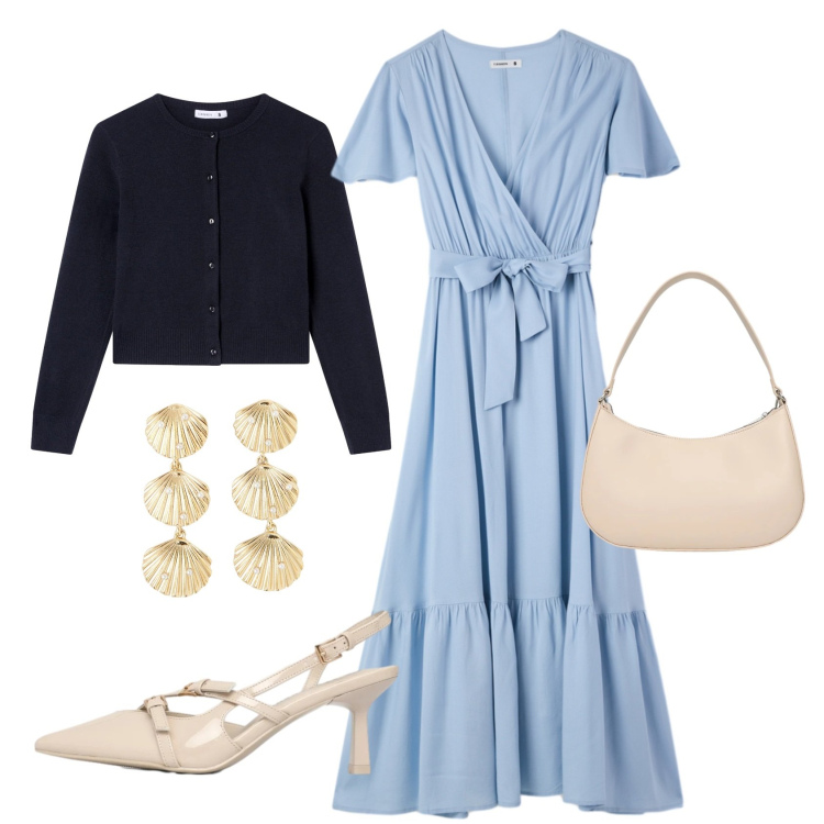 Outfit donna - Total look #2349917. Stile Romantica per Tutti i giorni. Abbinamento con vestiti lunghi, cardigans, orecchini, décolleté, borse a tracolla.