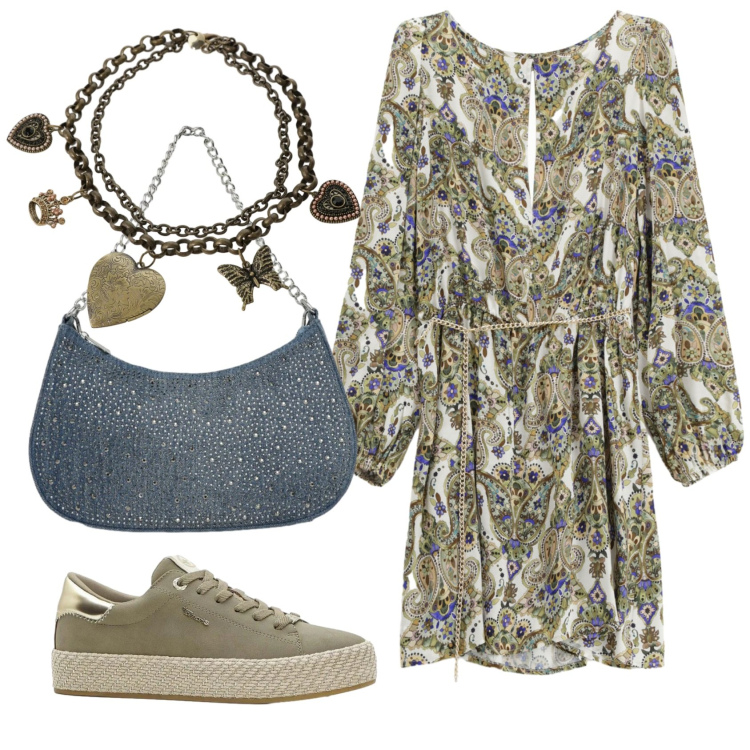 Outfit donna - Total look #2349918. Stile Basic per Ufficio. Abbinamento con sneakers, borse a tracolla, collane, vestiti corti.