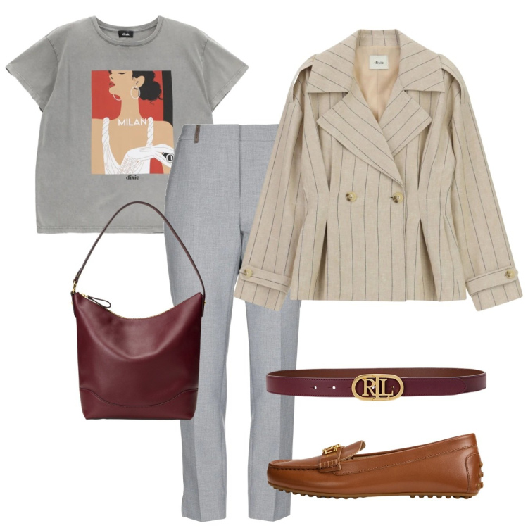 Outfit donna - Blazer di primavera - @Laloba. Stile Bon Ton per Tutti i giorni. Abbinamento con pantaloni, blazer, t-shirt, cinture, mocassini, borse a secchiello.