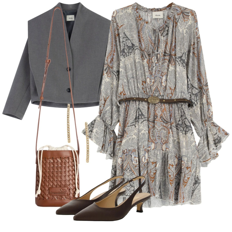 Outfit donna - Blazer di primavera - @Laloba. Stile Chic per Tutti i giorni. Abbinamento con borse a secchiello, vestiti corti, blazer, décolleté, orecchini.