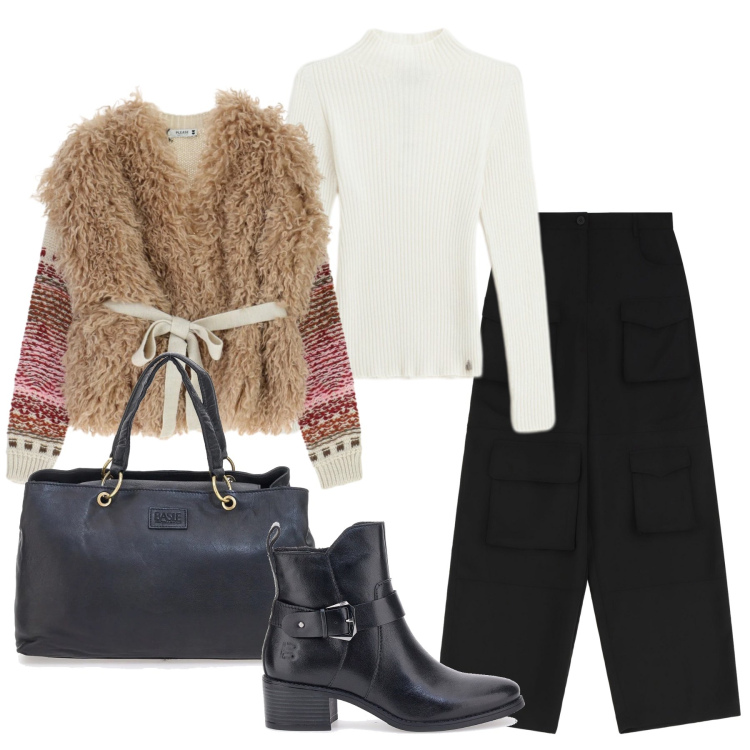 Outfit donna - Total look #2349926. Stile Glamour per Tutti i giorni. Abbinamento con pantaloni a palazzo, maglieria, maglieria, stivali sopra il ginocchio, borse a mano.