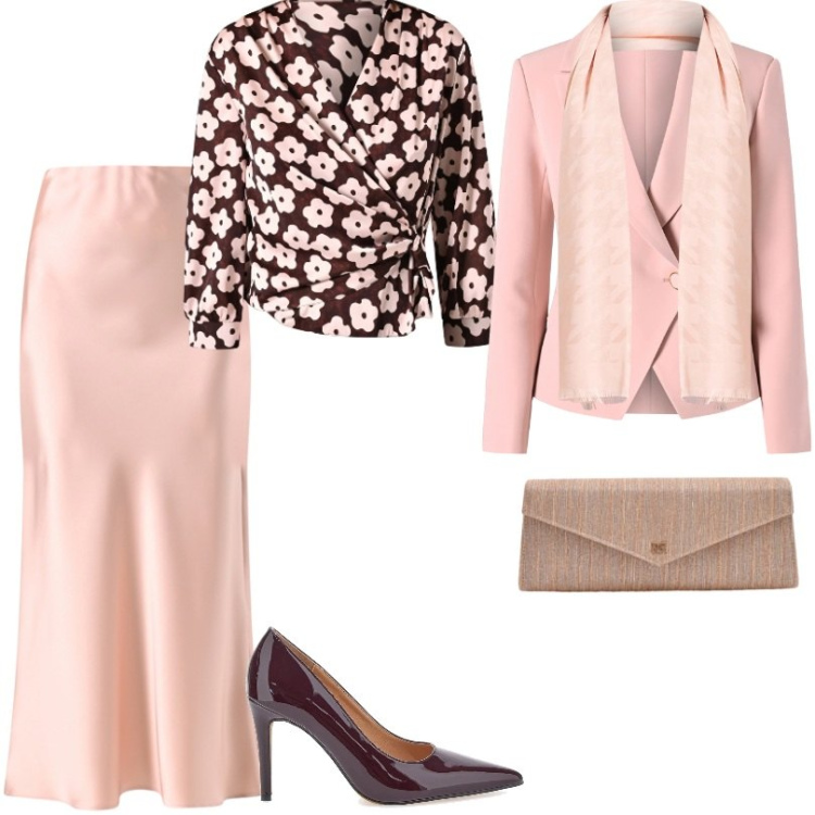 Outfit donna - Total look #2349951. Stile Chic per Cerimonia. Abbinamento con pochette, gonne, blazer, bluse, sciarpe, décolleté.
