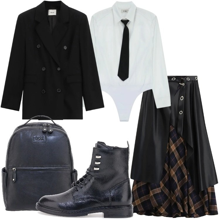 Outfit donna - City. Stile Urban per Tutti i giorni. Abbinamento con gonne lunghe, camicie, blazer, zaini, anfibi.