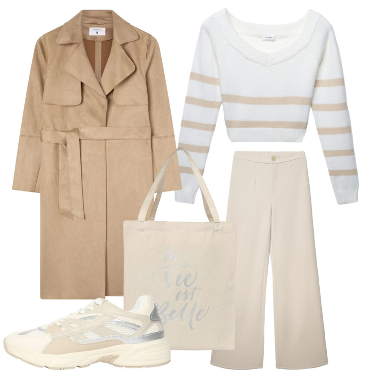 Outfit donna - Sentirsi libera e leggera. Stile Casual chic per Tutti i giorni. Abbinamento con maglieria, pantaloni, trench, sneakers, borse tote.
