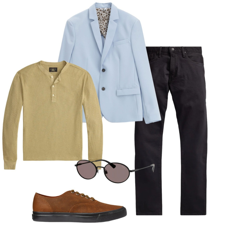 Outfit uomo - Il blazer leggero. Stile Casual per Tutti i giorni. Abbinamento con giacche, sneakers, jeans, occhiali da sole, t-shirt.