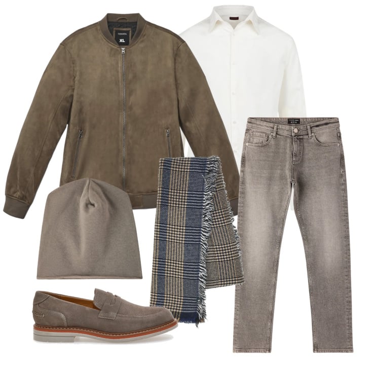 Outfit uomo - Marzo. Stile Trendy per Tutti i giorni. Abbinamento con giacche, jeans, berretti, camicie, sciarpe, scarpe stringate.
