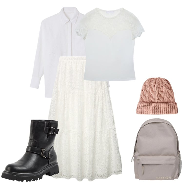 Outfit donna - Flowers in the window. Stile Urban per Tutti i giorni. Abbinamento con gonne lunghe, berretti, t-shirt, stivaletti, zaini, camicie.