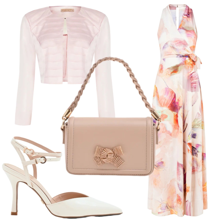 Outfit donna - Total look #2349983. Stile Romantica per Cerimonia. Abbinamento con pochette, décolleté, bolero, vestiti lunghi.