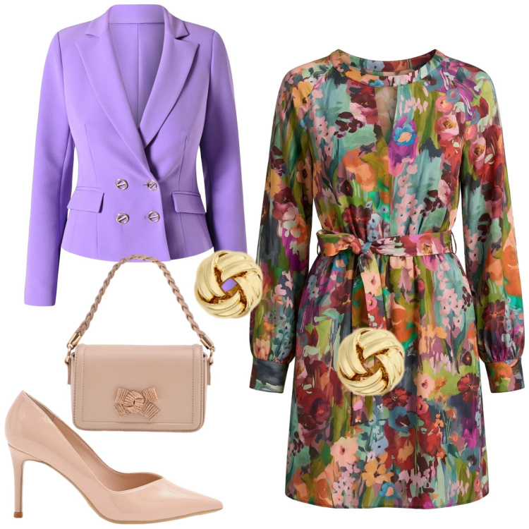 Outfit donna - Cerimonia /Serate. Stile Bon Ton per Tutti i giorni. Abbinamento con vestiti corti, pochette, décolleté, blazer, orecchini.