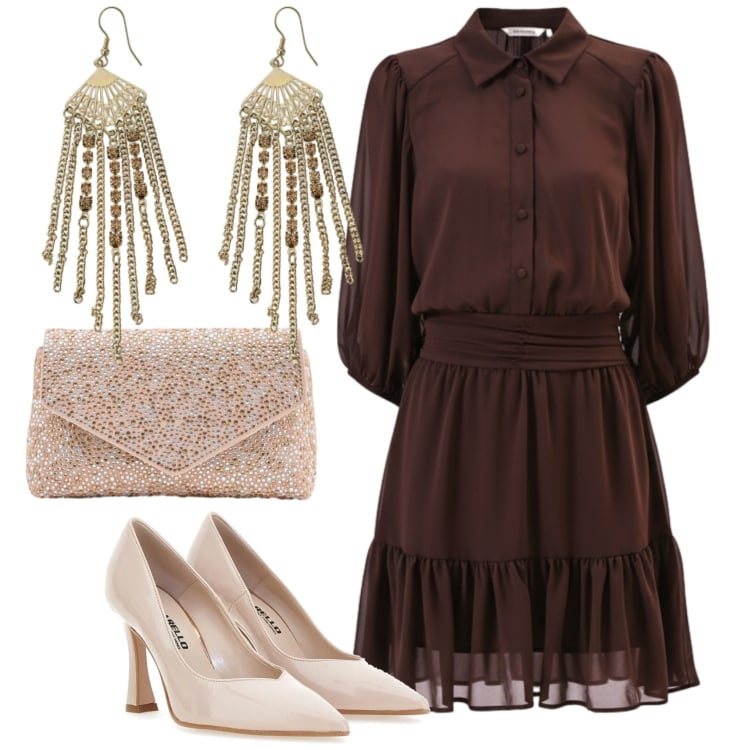 Outfit donna - Total look #2350012. Stile Romantica per Serata fuori. Abbinamento con pochette, vestiti chemisier, orecchini, décolleté.