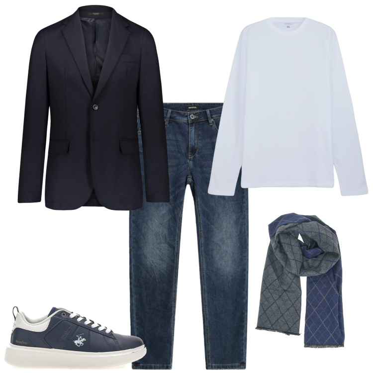 Outfit uomo - Trendy serata evento. Stile Trendy per Serata speciale. Abbinamento con jeans slim fit, t-shirt, giacche, sciarpe, sneakers.