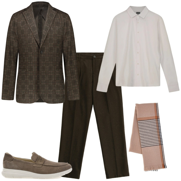 Outfit uomo - Trendy serata evento speciale. Stile Trendy per Serata speciale. Abbinamento con pantaloni, giacche, sciarpe, scarpe stringate, polo.